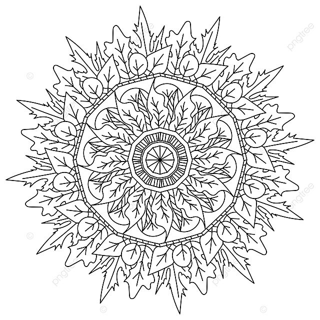 Autumnthemed meditative coloring page featuring an ornate mandala adorned with leaves of different shapes sizes and intricate patterns vector invitation mystery illustration png and vector with transparent background for free download