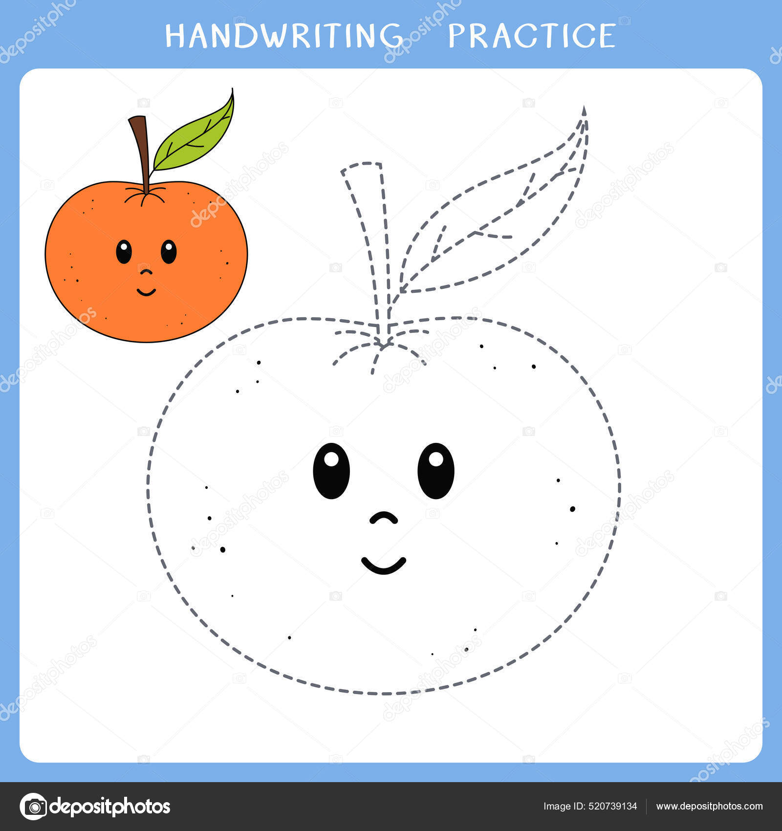 Handwriting practice sheet simple educational game kids cute mandarin orange stock vector by olyarutayandexru