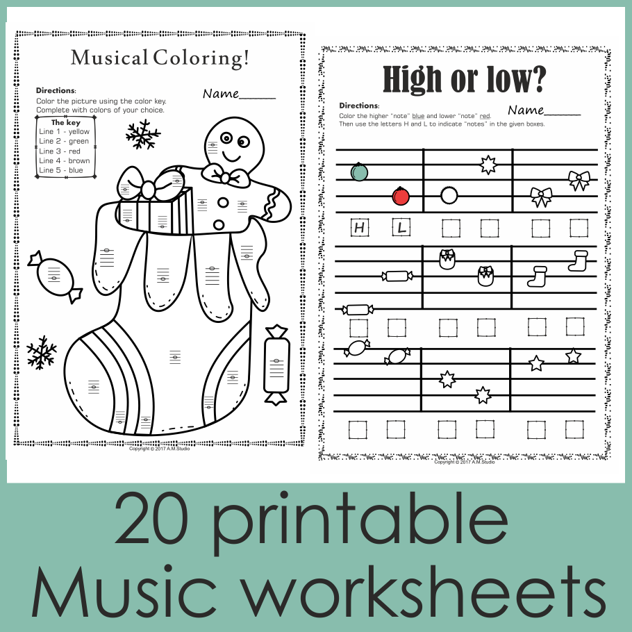 Christmas music worksheets lines