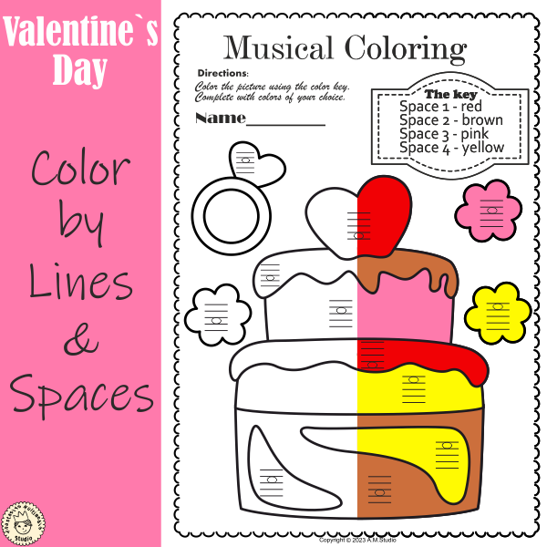 Valentines day music coloring pages color by lines and spaces