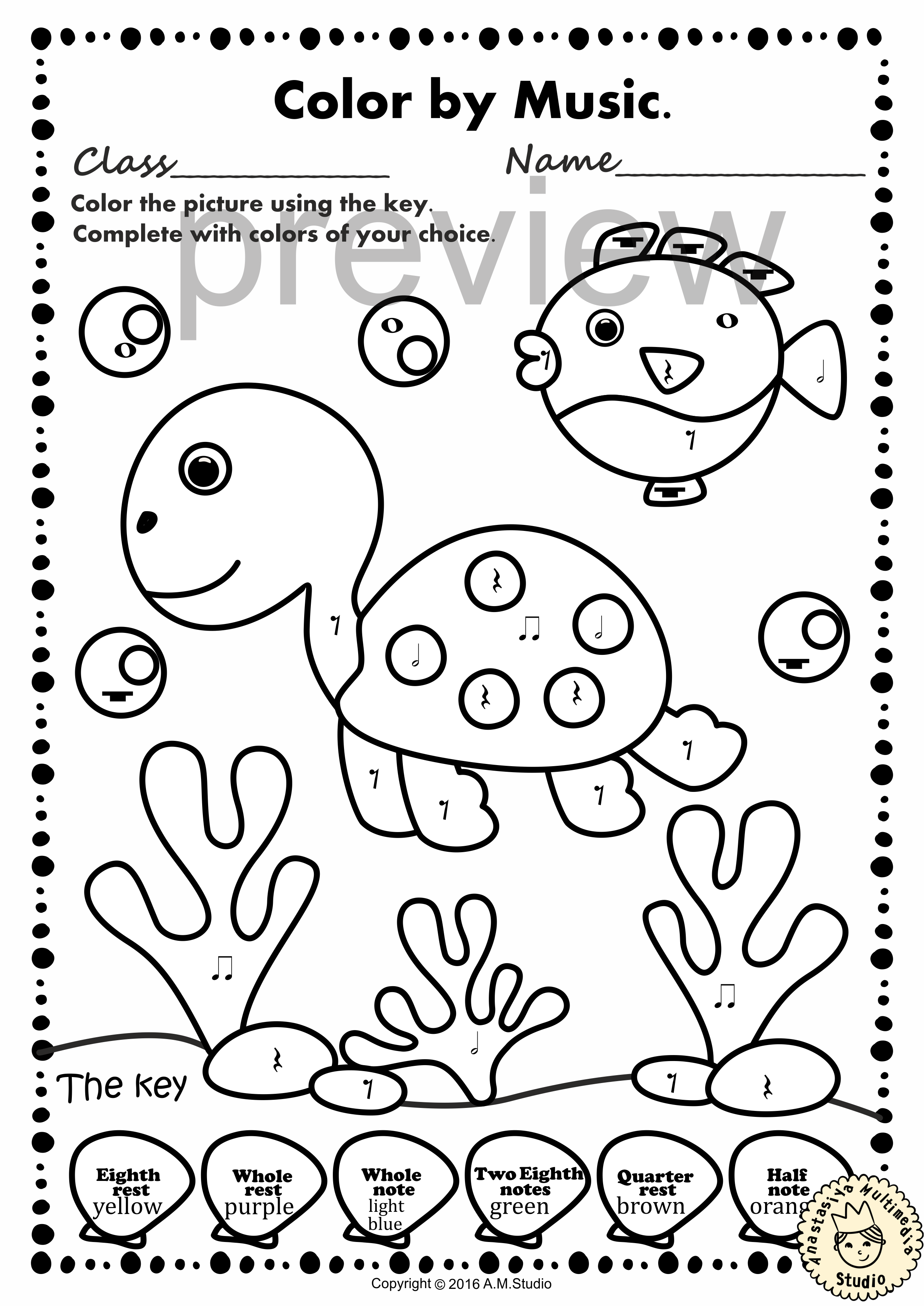 Ocean animals music coloring pages worksheets color by notes and â