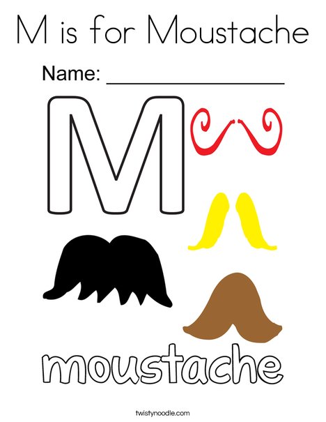M is for moustache coloring page