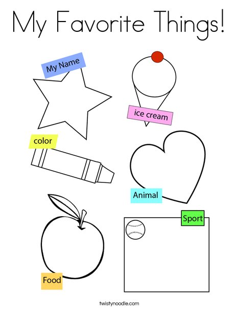 My favorite things coloring page