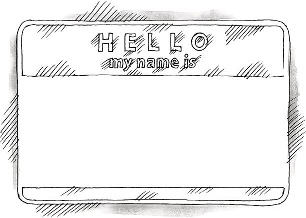 Empty sticker tag hello my name is watercolor drawing sketch stock illustration