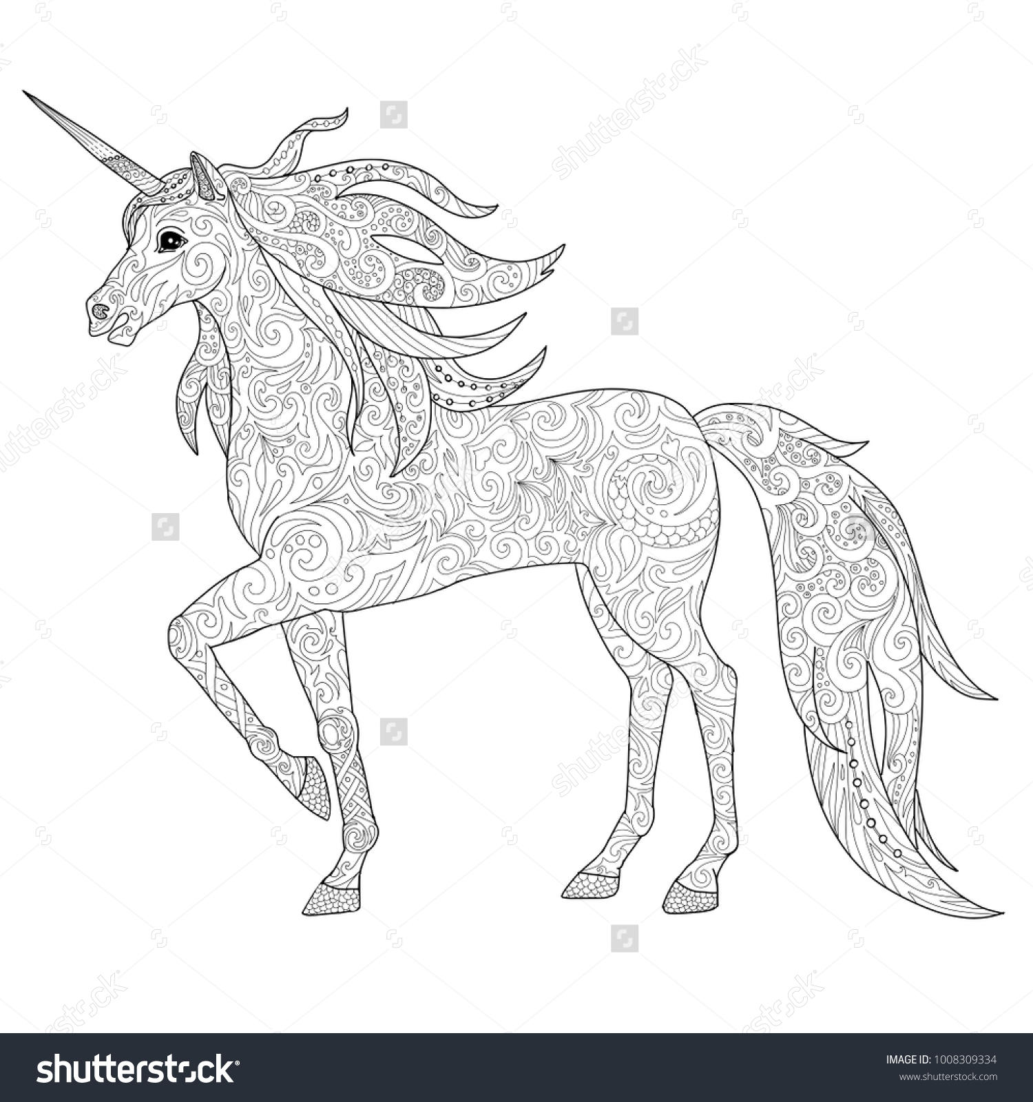 Hakuun unicorns horse page adult coloring book liittyvã vektorikuva rojaltivapaa
