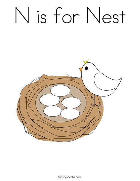 N is for nest coloring page