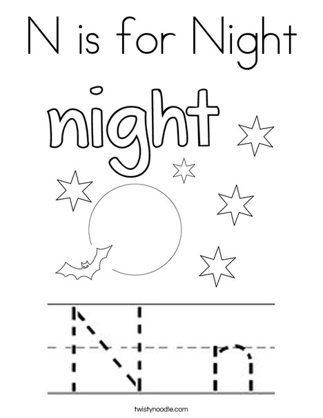 N is for night coloring page