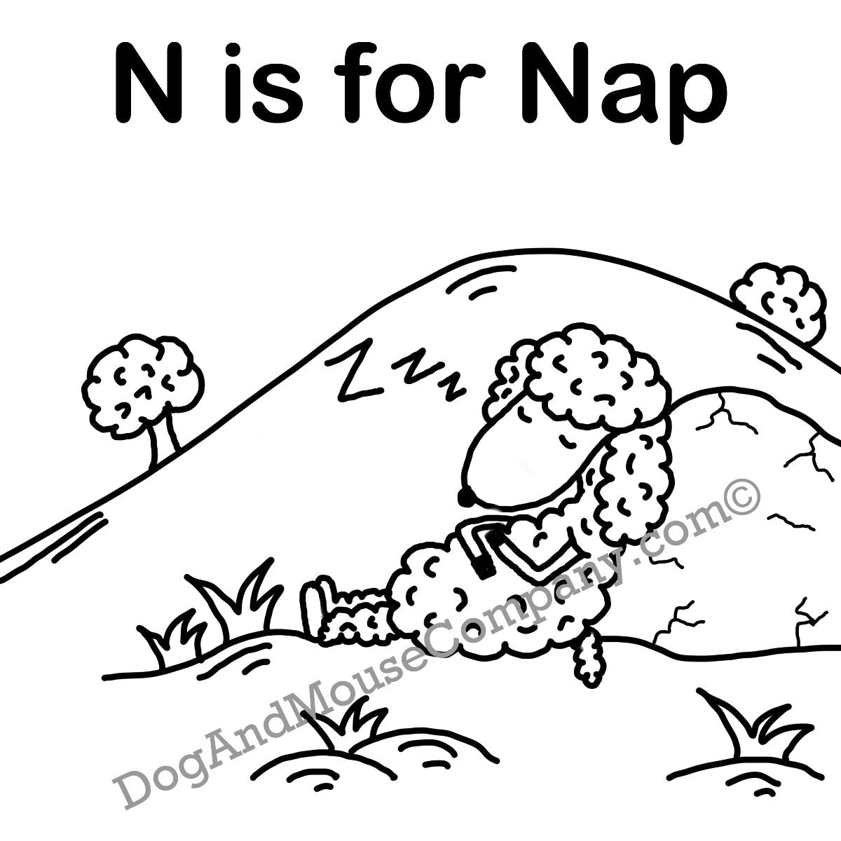N is for nap coloring page learn your abcs worksheet printable di â dog and mouse pany