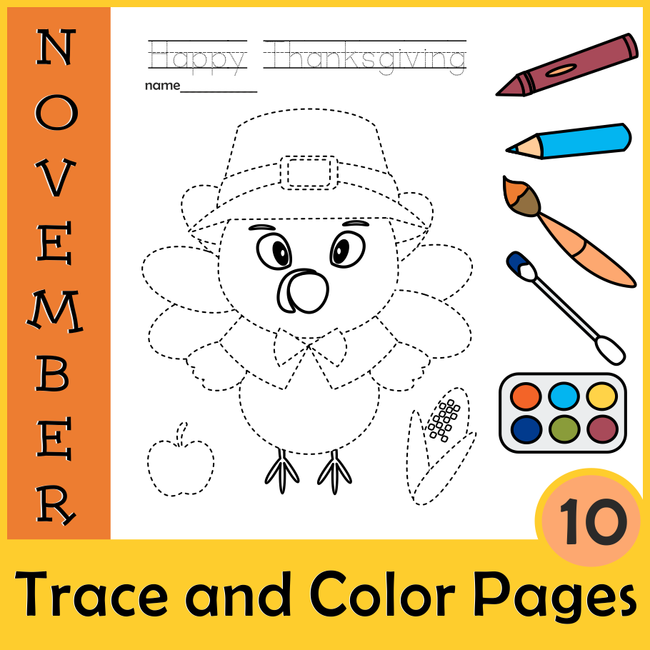 Thanksgiving trace and color pages fine motor skills pre