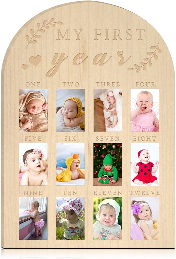 Hongpar my first year photo display tablero de madera para el primer aão del bebã marco de fotos de hitos marco de fotos de bebã de meses decoraciãn de primer