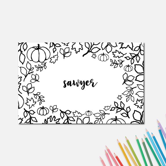 Personalized name tag thanksgiving placemat coloring page diy thanksgiving table decor kids thanksgiving placemat name placemat