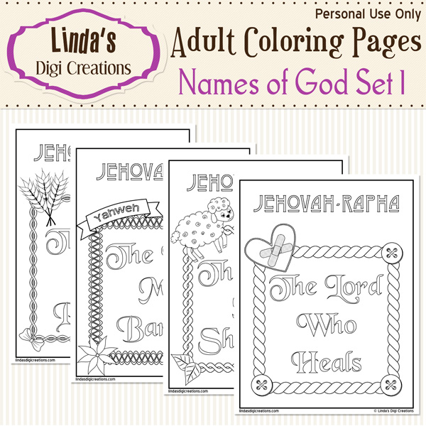 Names of god printable adult coloring pages set