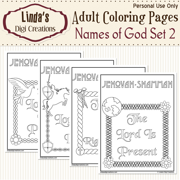 Names of god printable adult coloring pages set
