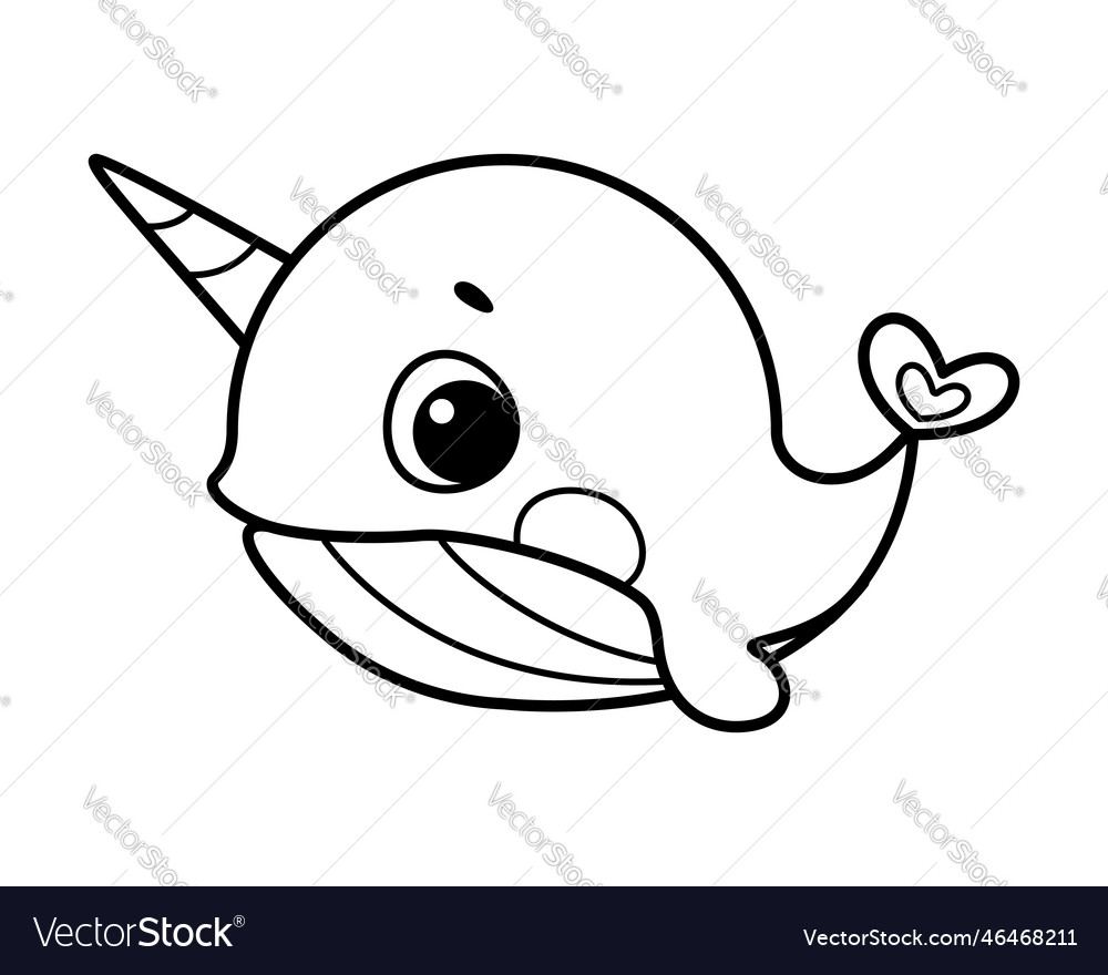 Doodle whale unicorn coloring page cartoon vector image