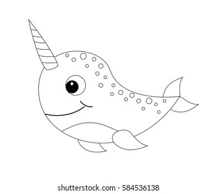 Colorless cartoon narwhal coloring page preschool stock vector royalty free
