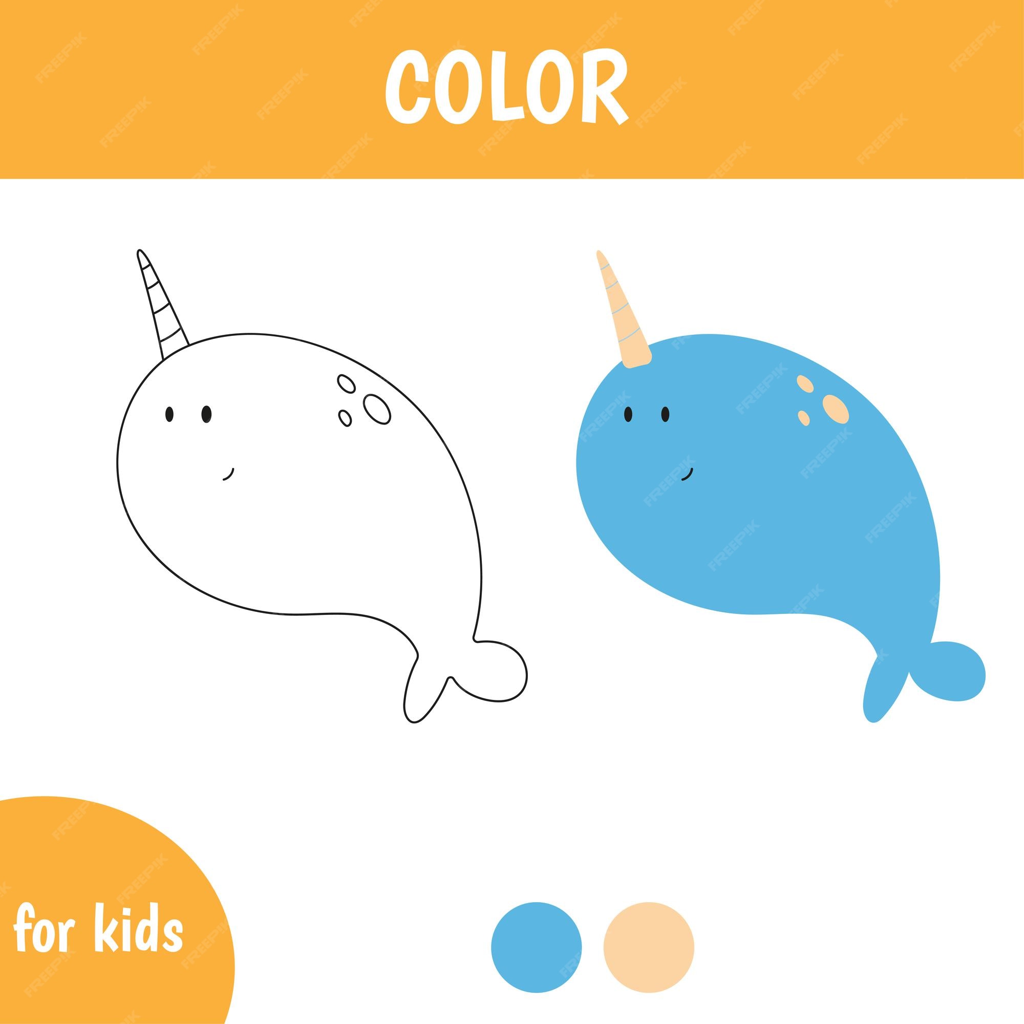 Premium vector educational color page for kids with narwhal