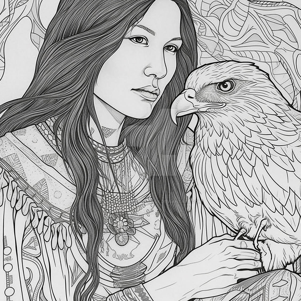 Native american adult coloring page by luna
