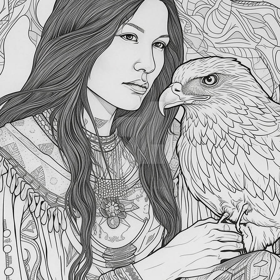 Native american adult coloring page by luna