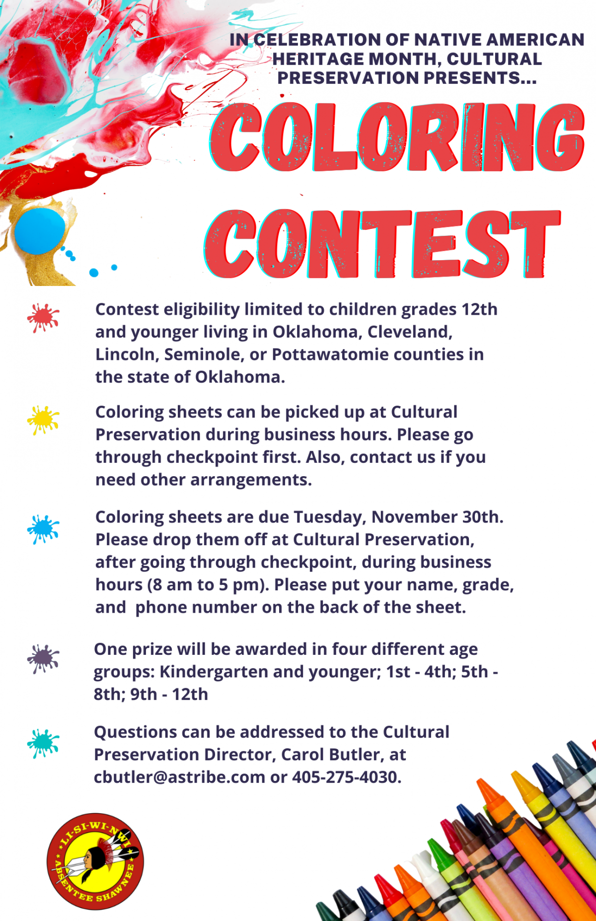 Childrens coloring contest absentee shawnee tribe
