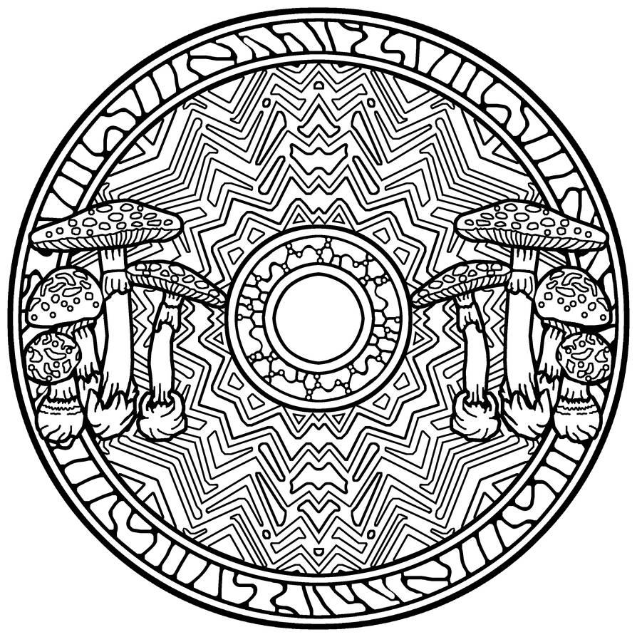 Mushroom coloring page mandala by dazzlingcraftshack on