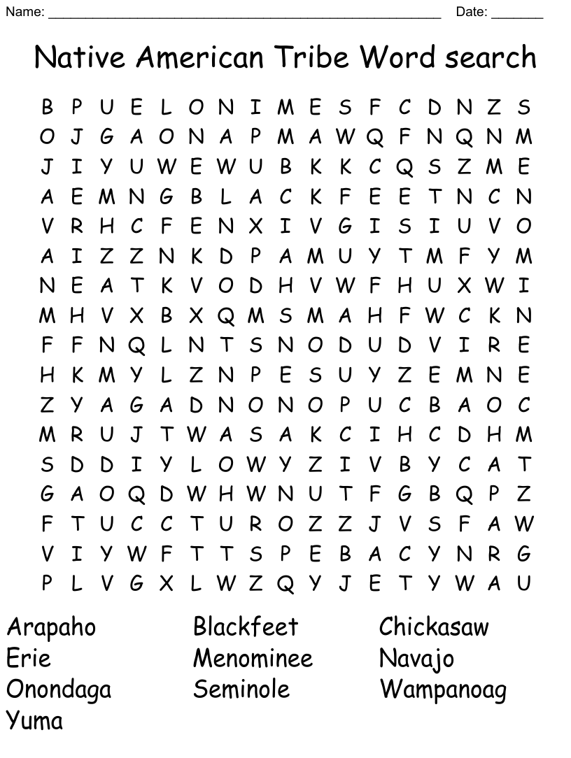 Native american tribe word search