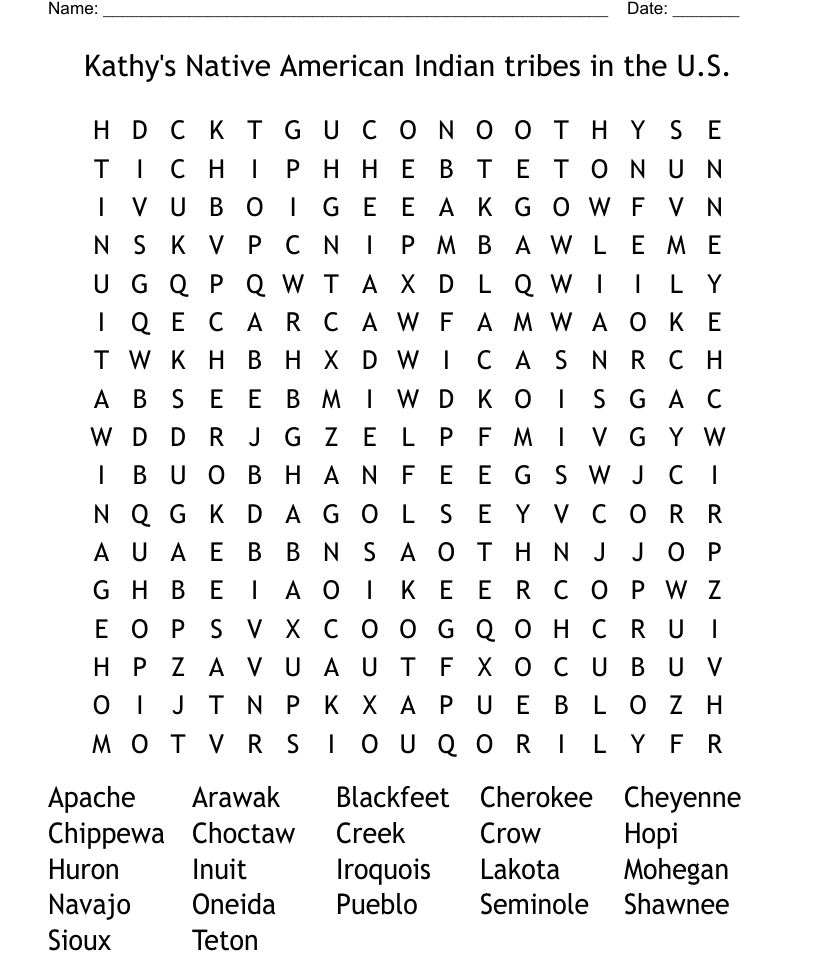 Indian tribes word search