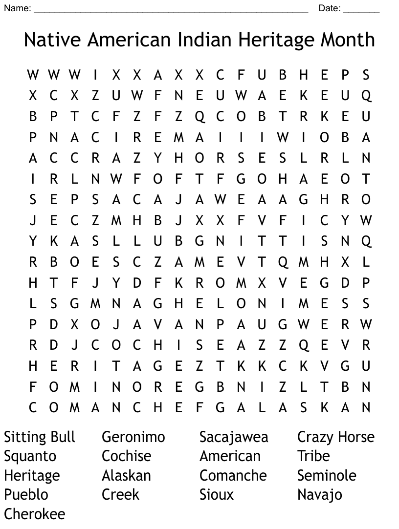 Indian tribes word search