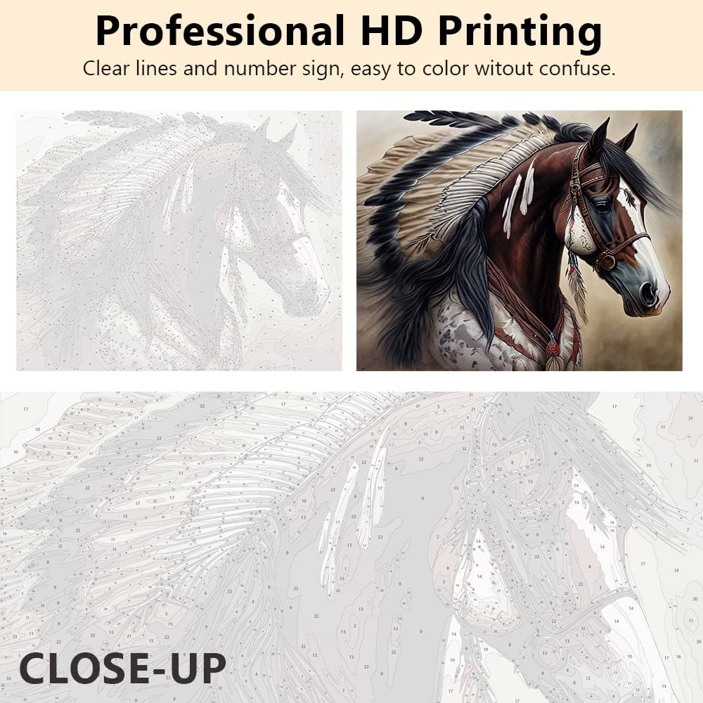 Tishiron horse paint by number paint by numbers for adults kids beginner indians war horse oil painting by numbers on canvas with brushes and pigment for wall decor
