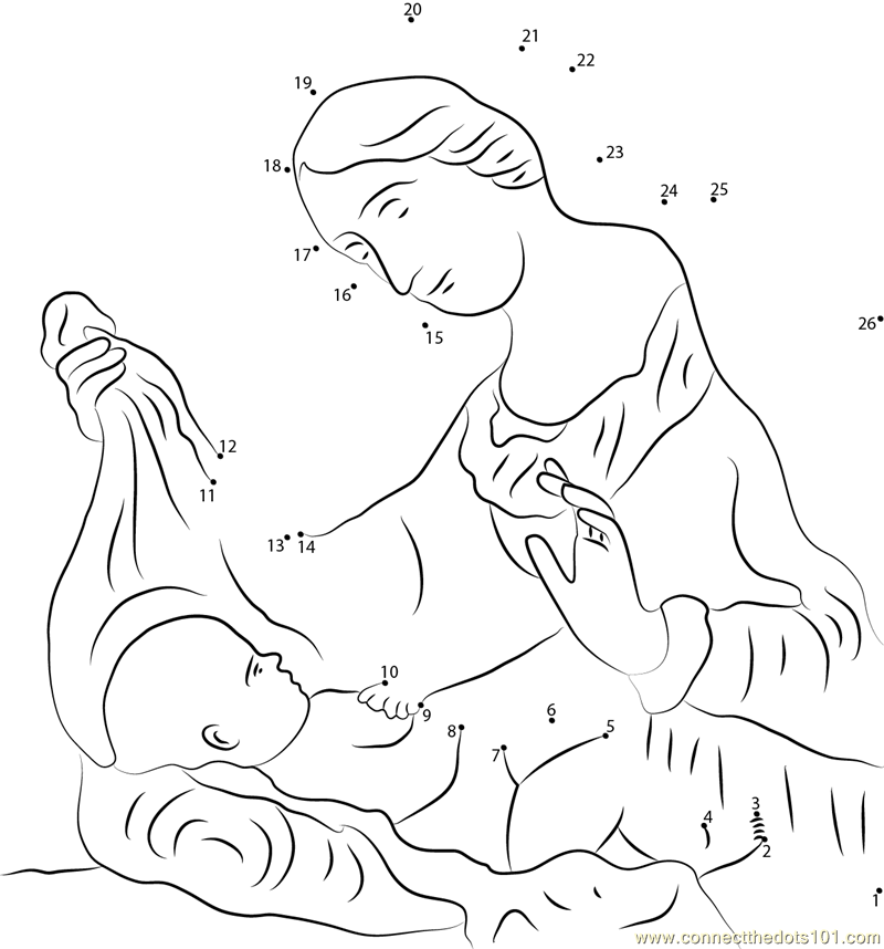 Birth of jesus christ celebrations on christmas dot to dot printable worksheet