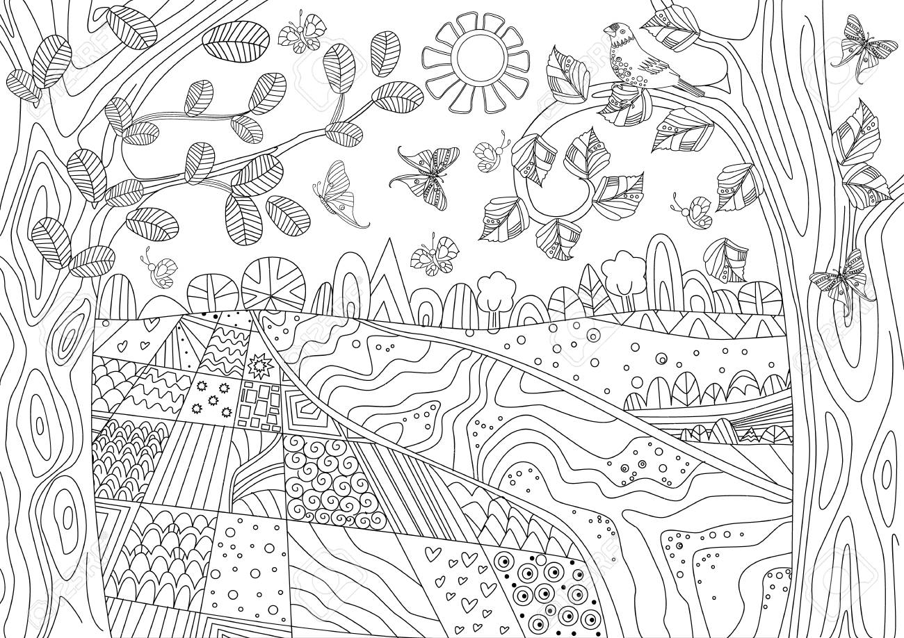 Happy nature scenery for your coloring book royalty free svg cliparts vectors and stock illustration image