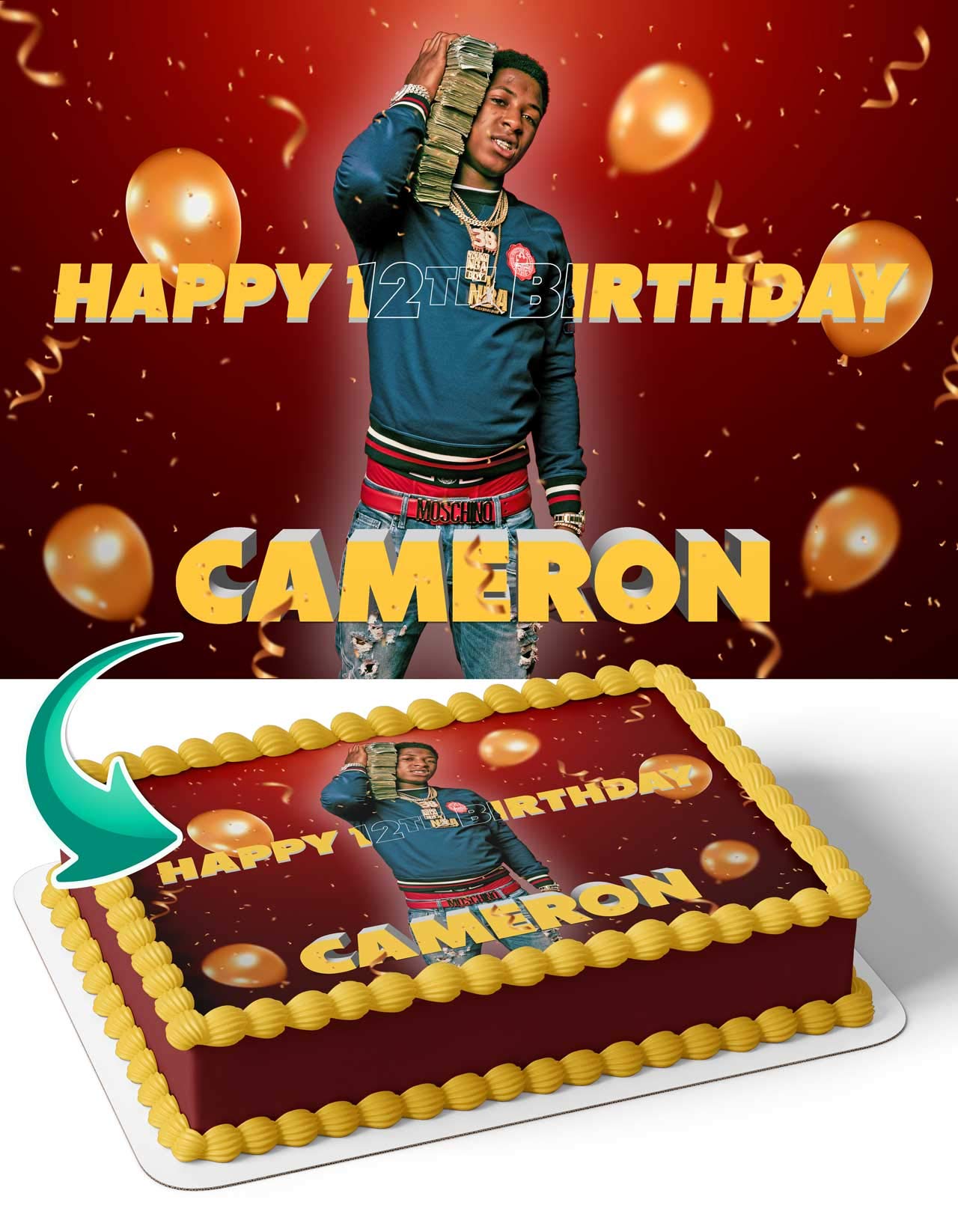 Cakecery youngboy never broke again nba edible cake image topper personalized birthday cake banner sheet grocery gourmet food