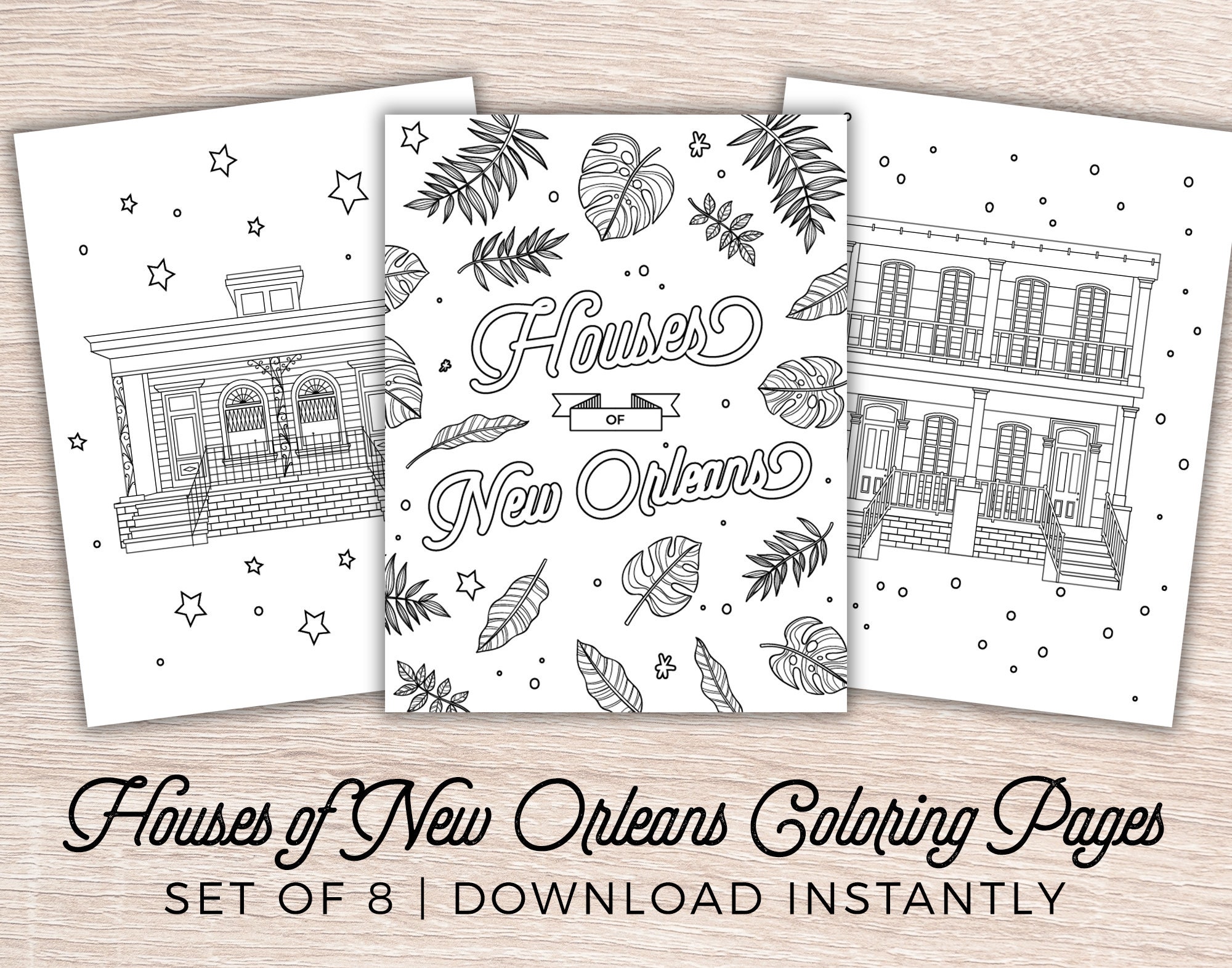 Houses and architecture of new orleans coloring pages instant digital download