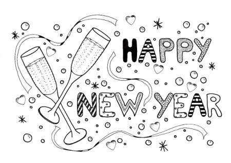 New year celebration adult coloring page