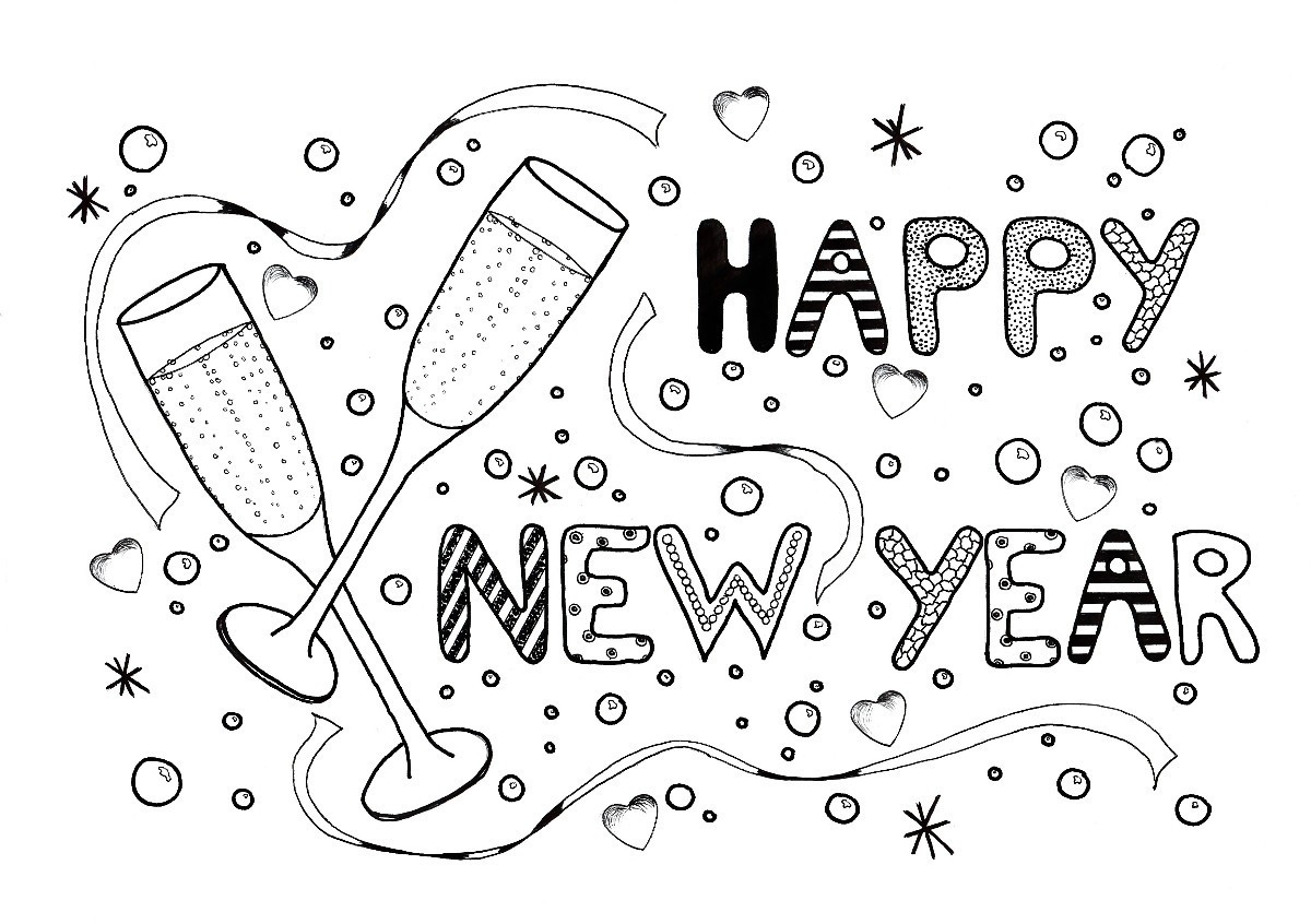 New year celebration adult coloring page