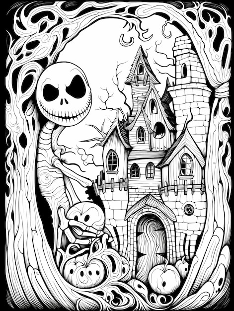 Premium ai image ntricate coloring page featuring zombified horror nightmare before christmas style