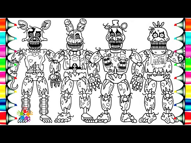 Five nights at freddys new coloring pages how to color fnaf nightare aniatronics ncs usic