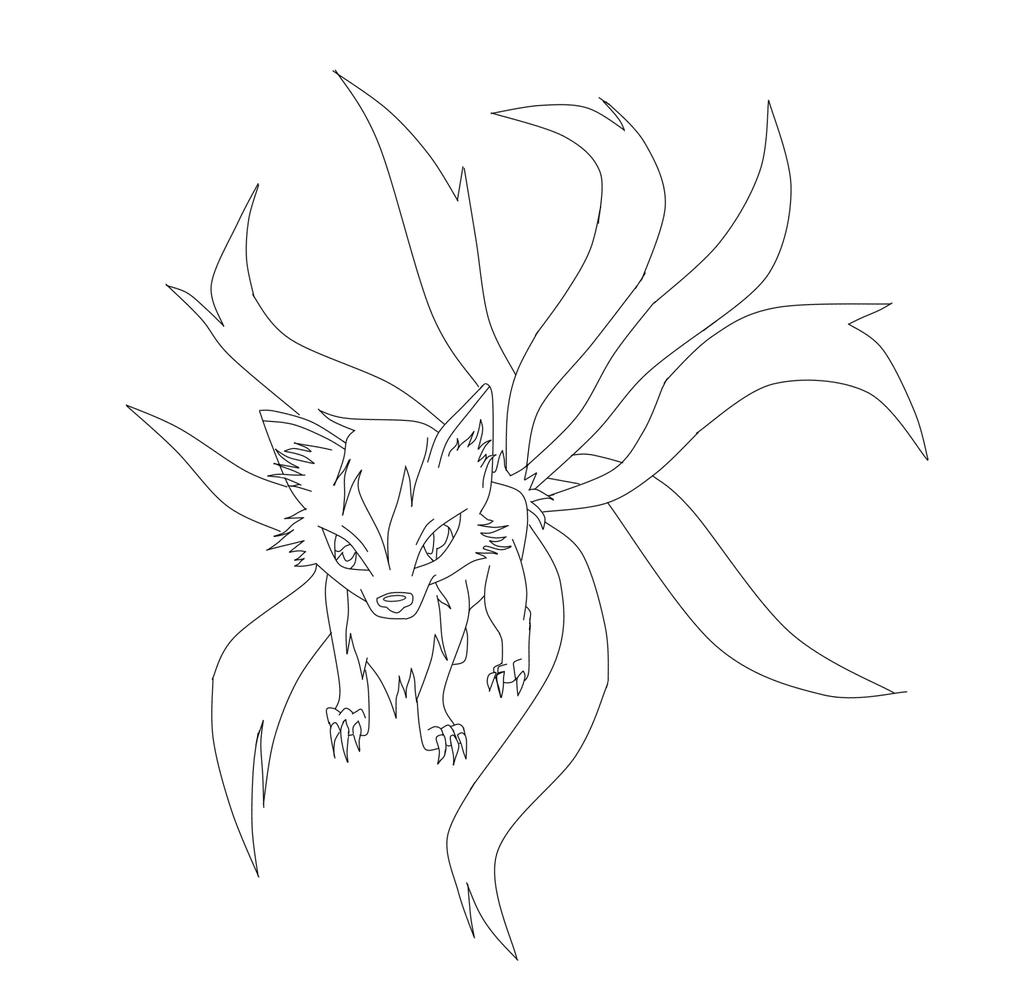 Nine tailed fox line art by lycanexorcist on