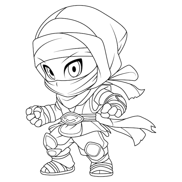 Premium vector adorable ninja coloring page isolated clean and minimalistic simple line artwork coloring adventure