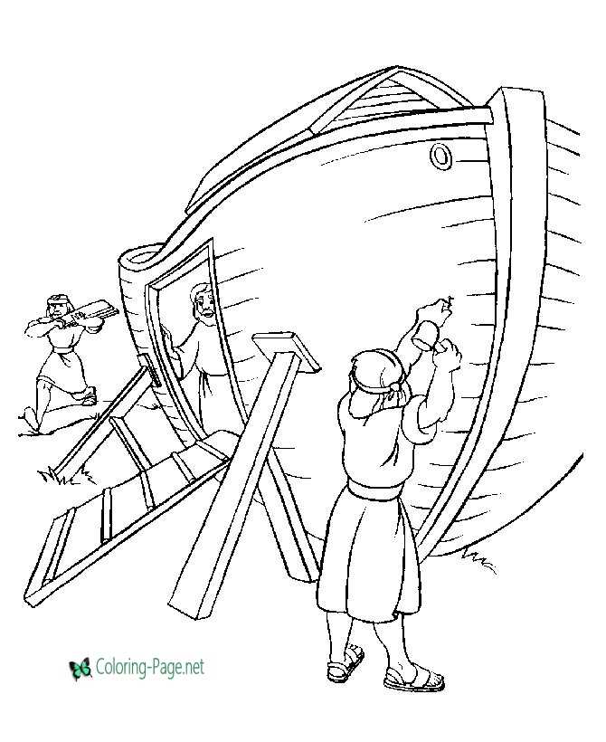Noah builds ark bible coloring page