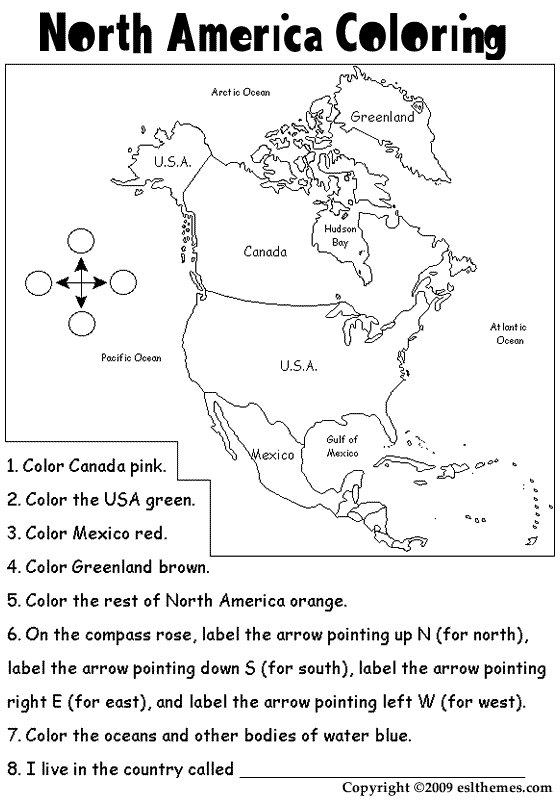 North america coloring page worksheets