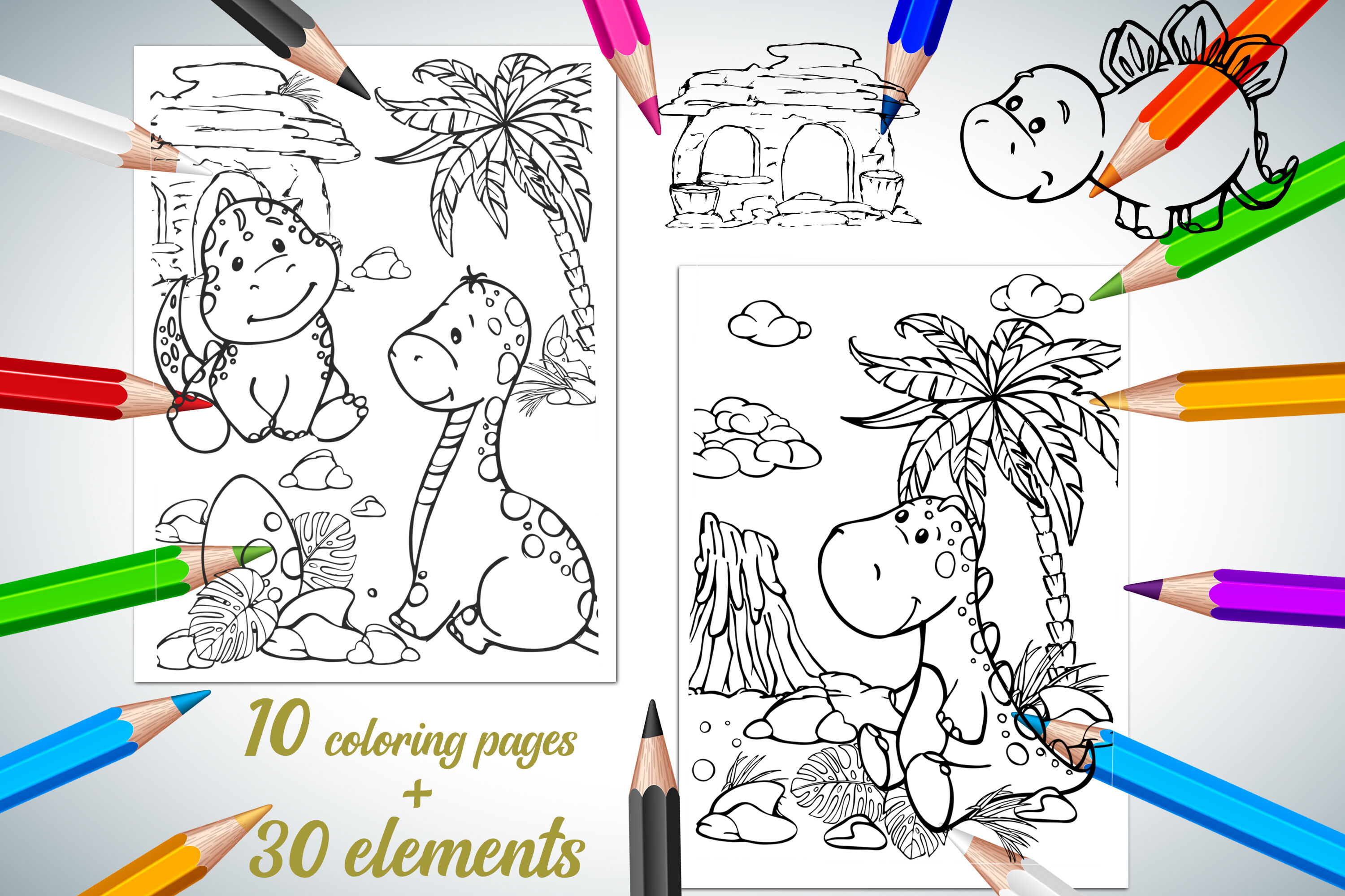 Dino coloring pages dinosaur printable coloring book digital download png gift for kids animals sheets tropical stamps by nlia