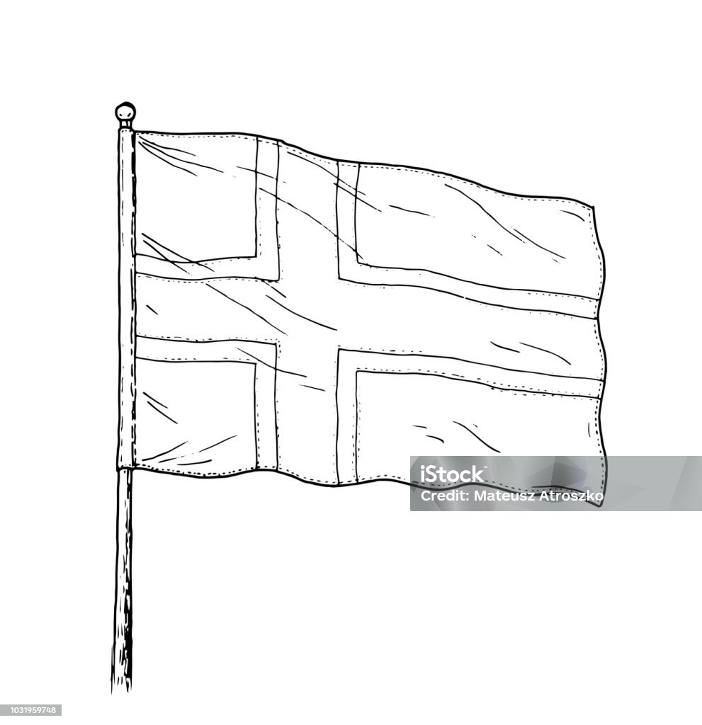 Flag of norway or iceland drawing vintage like illustration of triple colour flag contour on white background stock illustration