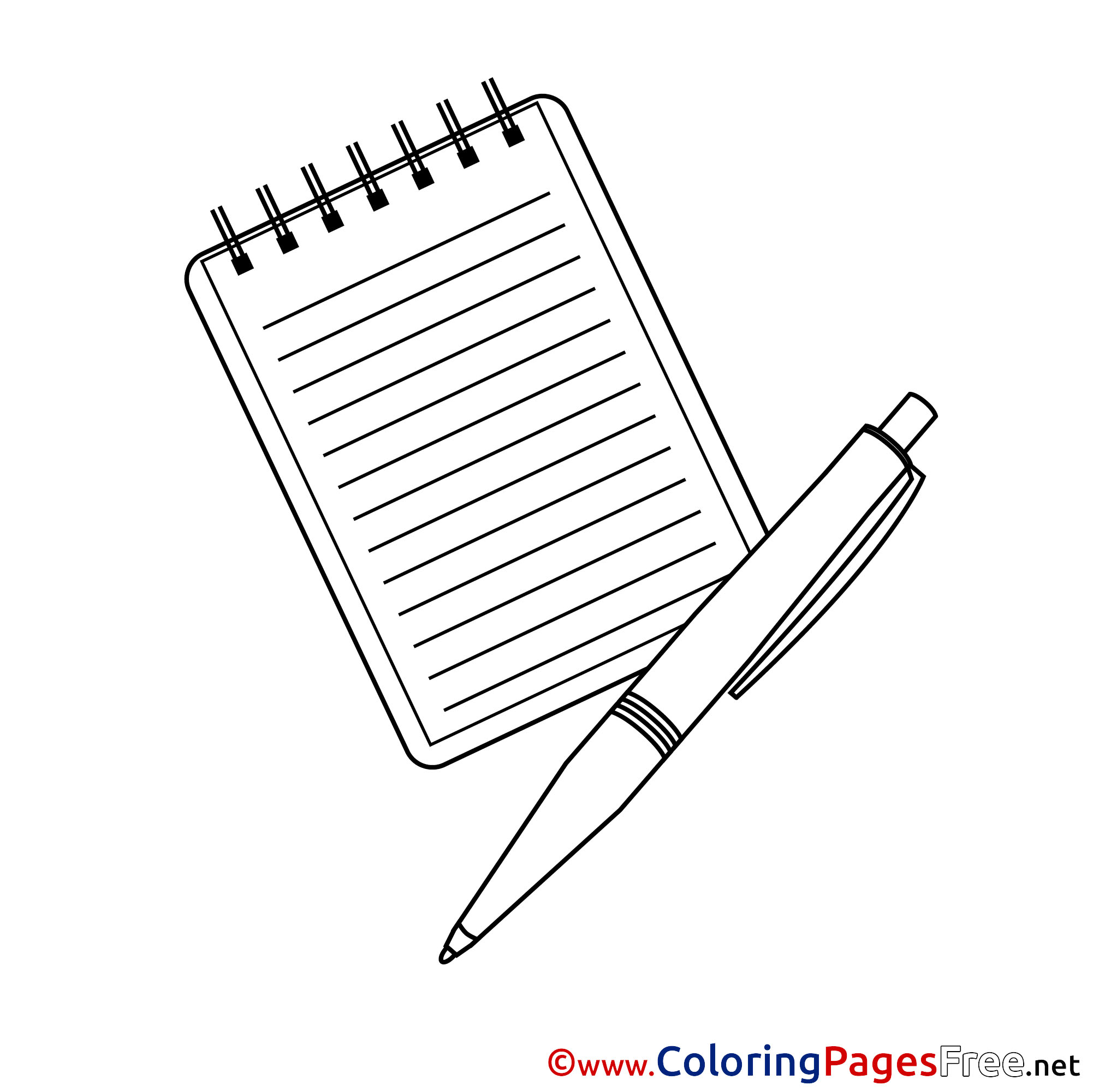 School notepad pen free colouring page download