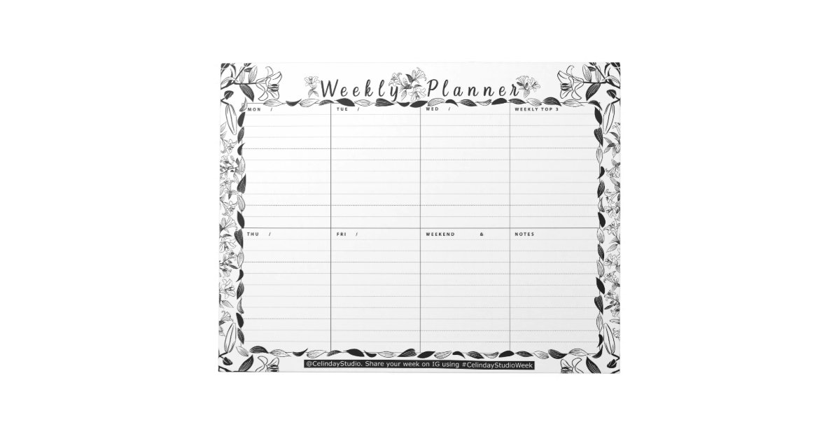 Weekly planner floral art coloring page notepad