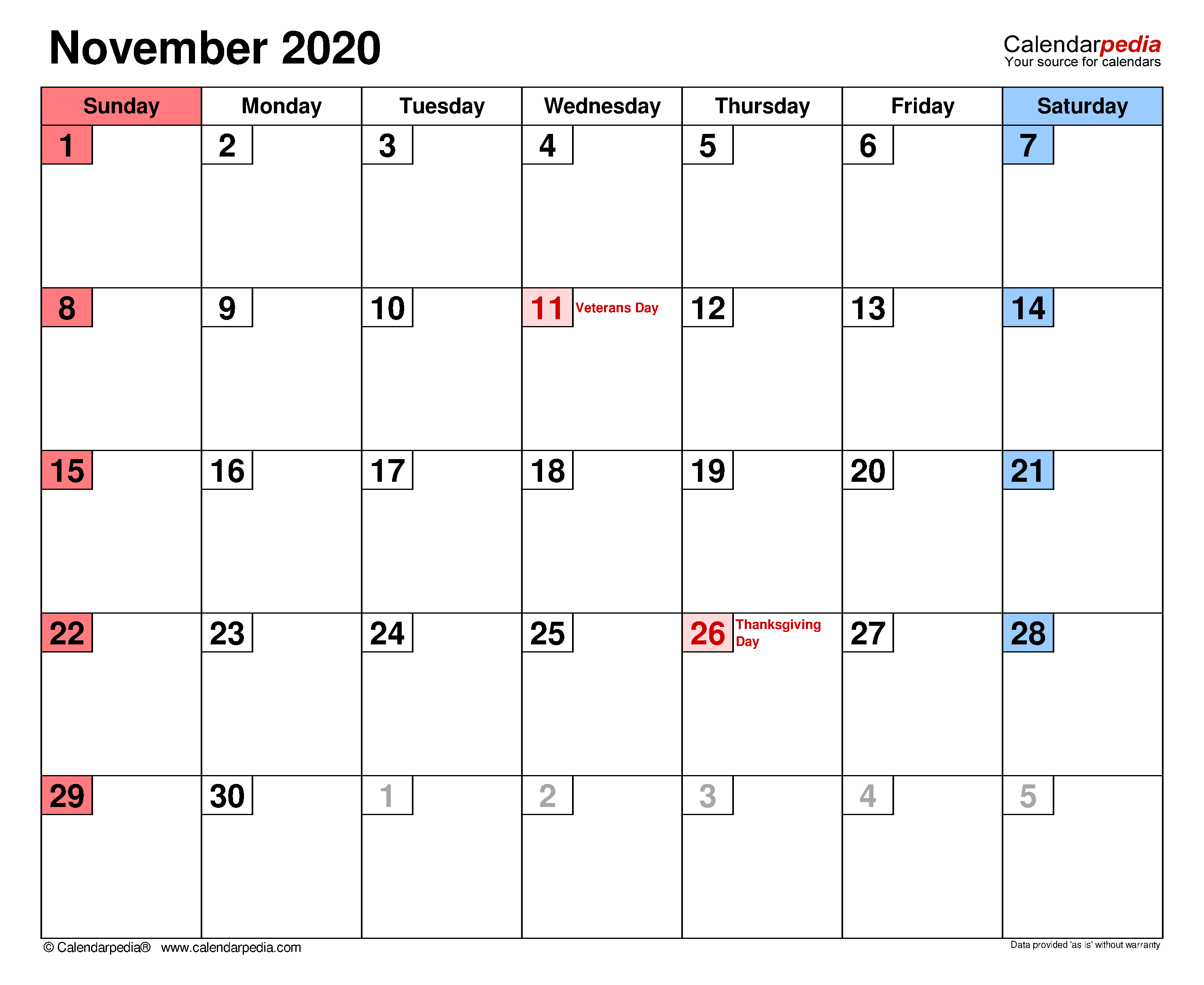 November calendar templates for word excel and pdf