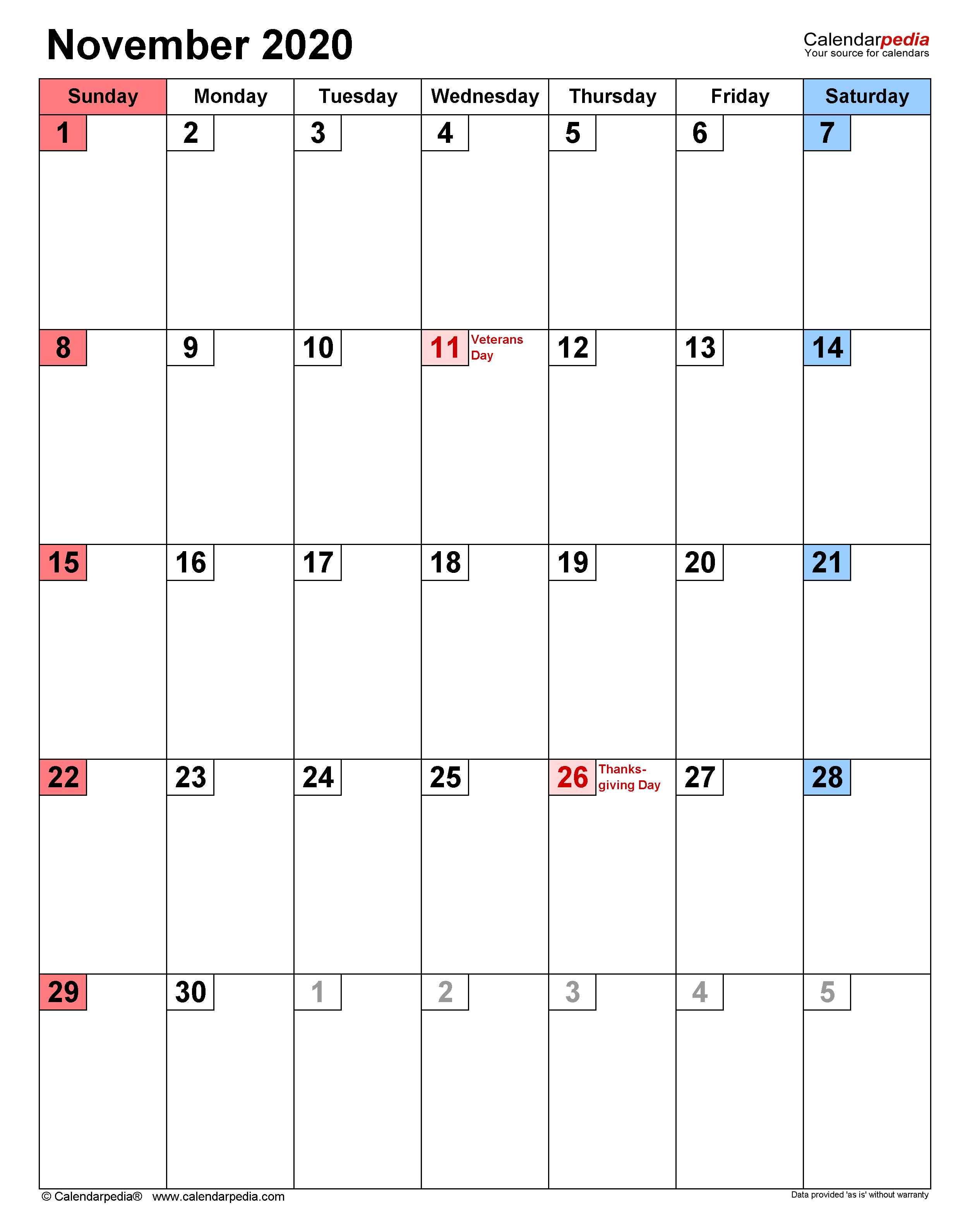 November calendar templates for word excel and pdf