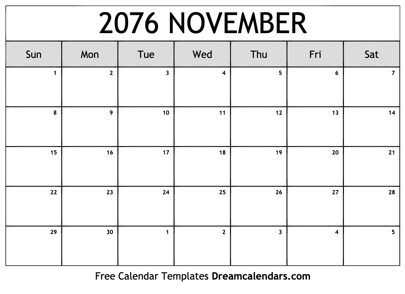 November calendar free blank printable with holidays
