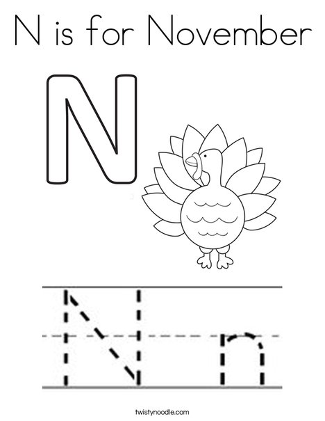 N is for november coloring page