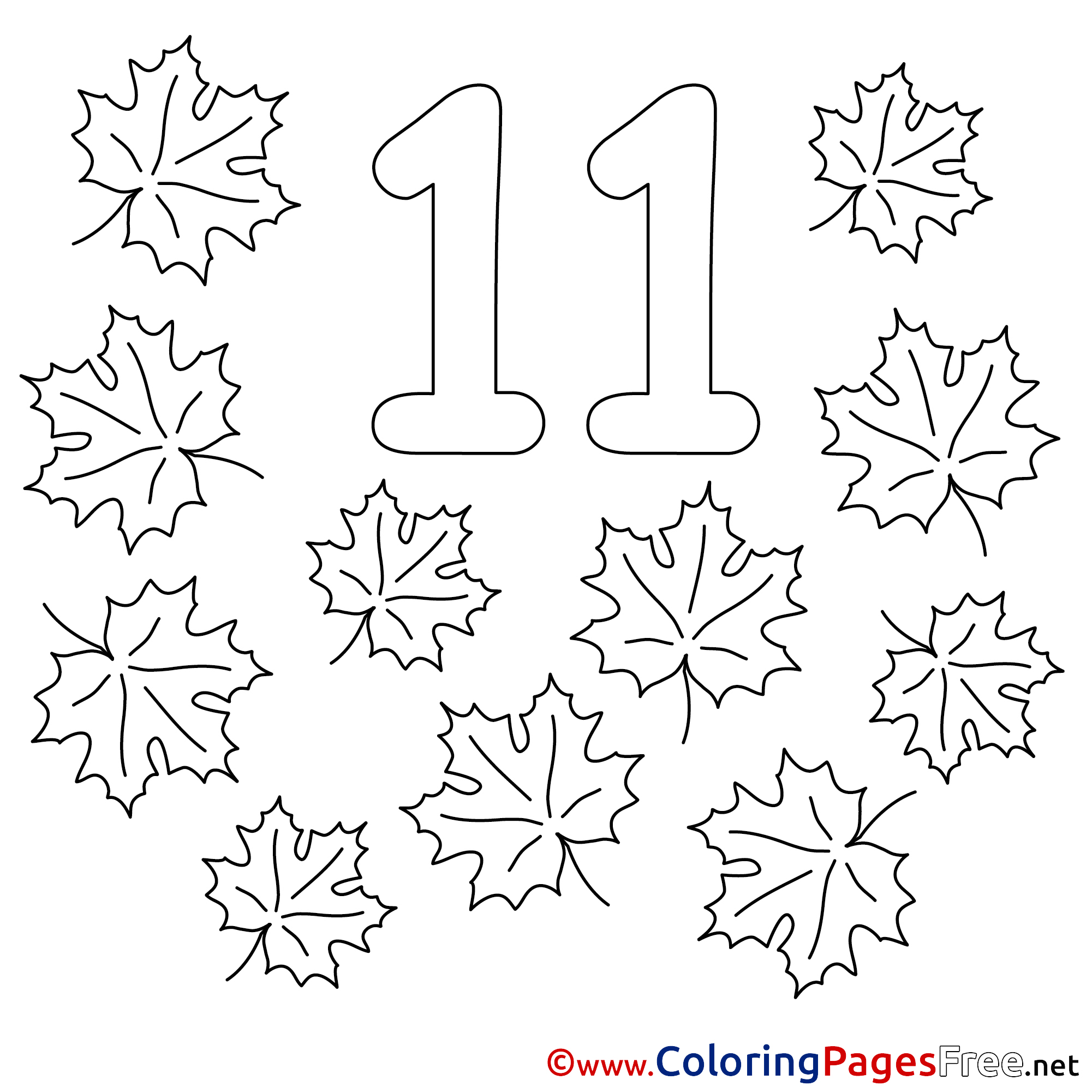 Leaves colouring page numbers free