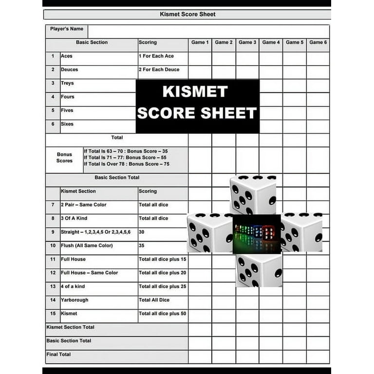 Kismet score sheets kismet score pad makes it easy to score your game size x inch pages paperback